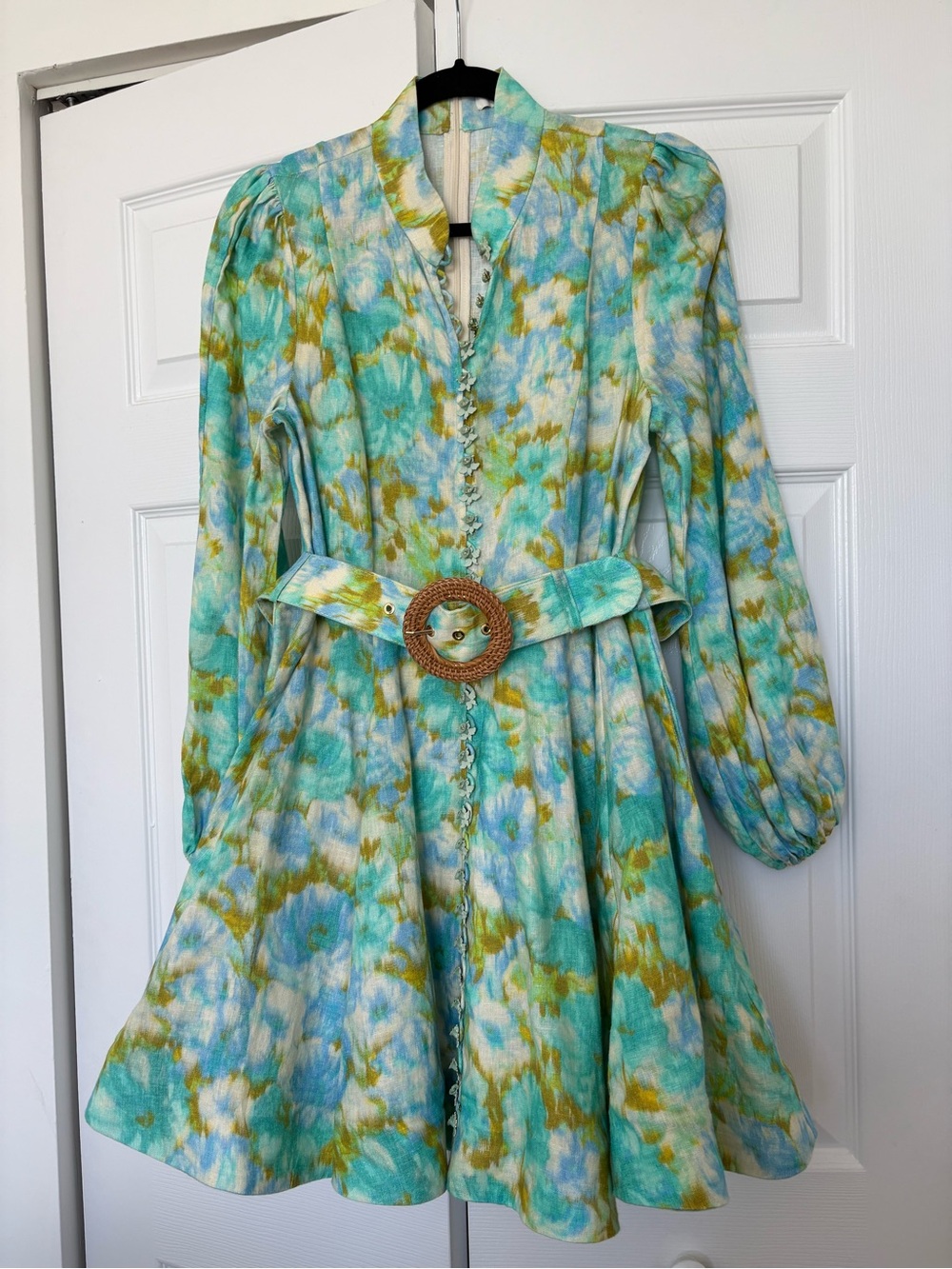 NWOT Zimmermann Aqua and Mustard Floral Linen Dress AUS2-US8